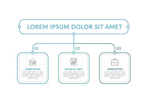 mínimo diagrama de flujo con 3 elementos con íconos y texto, infografía modelo con 3 pasos vector