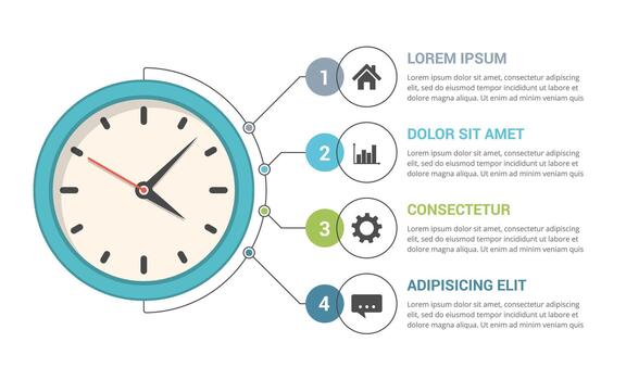 Infographic template with clock and four elements vector