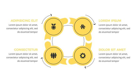Yellow circle diagram template with 4 elements, infographic template vector