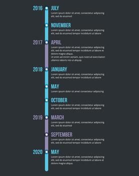 Vertical timeline infographics template, workflow, process chart, dark background vector