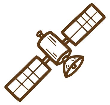 Simple brown outline drawing of a satellite orbiting in space for technology illustrations vector