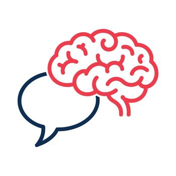Abstract illustration of a human brain with a speech bubble symbolizing communication and thought vector