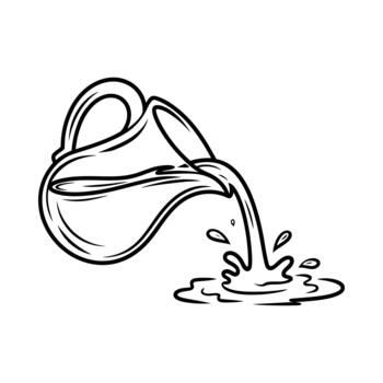 Hand drawn illustration of a pitcher pouring water creating splashes on a white background vector