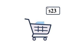 rörelse looping 2d platt ikon av en handla vagn med mjuk enkel rader på alfa chanel transparent bakgrund som visar klar uppköp och handel begrepp i rena animering video