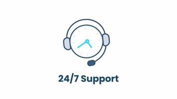 rörelse looping 2d platt klämma som visar en headsetet med 24 7 siffra representerar kund service med en transparent alfa kanal för service visuella video