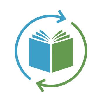 Open book with circular arrows indicating knowledge transfer and learning cycle vector