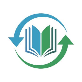 Open book with circular arrows representing learning and knowledge exchange vector