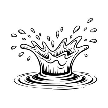 Hand drawn sketch of a dynamic water splash with droplets and ripples vector