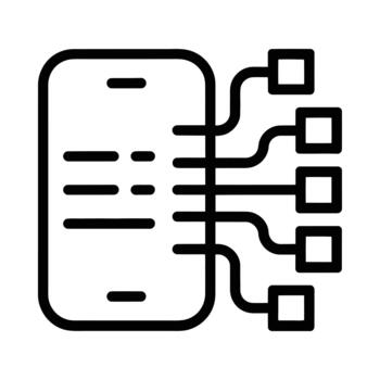 Smartphone connected to multiple external devices via digital network lines vector