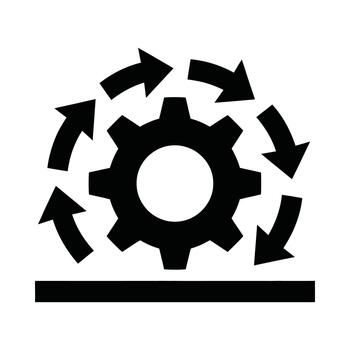 Black silhouette of a gear with circular arrows indicating a continuous process or workflow vector