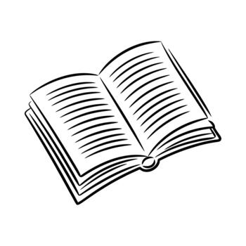 Hand drawn sketch of an open book with blank lined pages on a white background vector