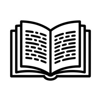 Simple line drawing of an open book with text on pages vector