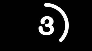 Countdown Animation Minimalist White Number Three with Circular Segment on Black Background video