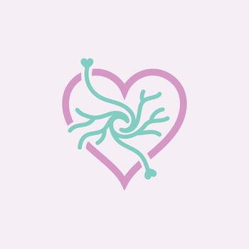 Heart outline with teal intricate branching growth design symbolising health, connection vector