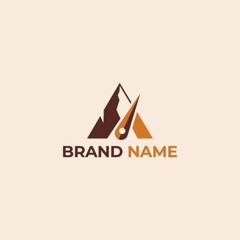 Abstract mountain range logo design featuring a sharp compass arrow and peak elements in brown. vector