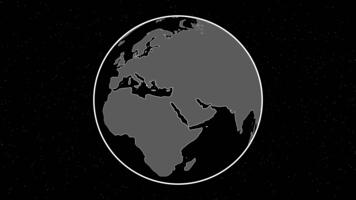 rotativo monocromático terra globo animação 360 grau laço. digital mundo mapa e geopolítica fundo. video