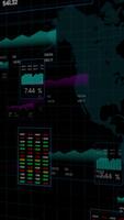 futurista hud datos análisis tablero con mundo mapa vertical. video