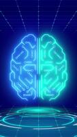 Glowing Brain and AI Concept on Digital Circuit Vertical Platform. video