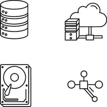 Outline icon collection for data storage, cloud, and networking vector