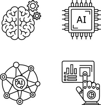 Artificial Intelligence and Data Management Outline Icon Set vector