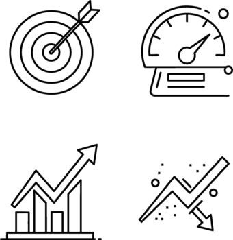 negocio actuación métrica y datos analítica icono conjunto vector