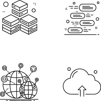 Data Management and Cloud Networking Technology Line Icon Set vector