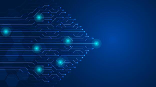 AI circuit board background with chip, processor, wires, and circuit components. Modern technology background. vector