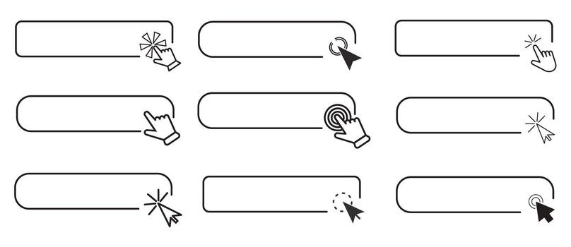 Cursor arrow set pointer, click here mouse load symbol. Pointer cursor and loading icon. Cursors icons click set. Touch screen symbol, pointer sign and symbol. vector