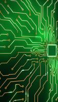 Green Digital Circuit Board Path in 3D Perspective Vertical Display. video