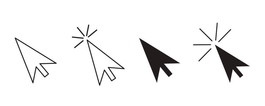 Cursor arrow pointer set, click here mouse load symbol. Pointer cursor and loading icon. Cursors icons click set. Touch screen symbol, pointer sign and symbol. vector