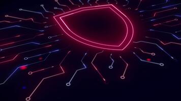 Digital Security Shield with Moving Data Lines on Pink Circuitry. video