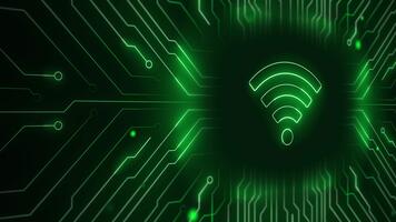 digitale senza fili Rete icona con fluente dati su circuiti. video