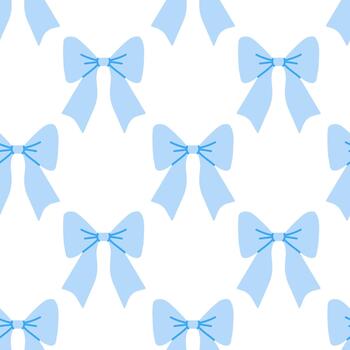 sin costura modelo presentando encantador azul cinta arcos en plano dibujos animados estilo, ilustración con repitiendo arco aislado en un blanco antecedentes. vector