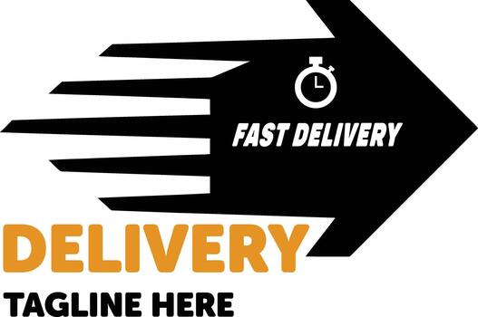A modern fast delivery logo with a bold arrow icon and dynamic motion lines representing speed and efficient shipping service vector