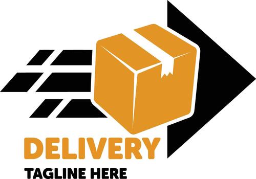 A professional delivery logo showcasing a parcel within a bold arrow shape symbolizing fast, secure, and efficient shipping service vector