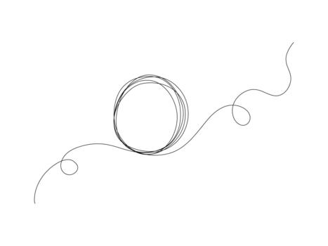 Hand drawn circle frame on white background. Abstract line drawing of a circular shape and wavy lines. Round speech bubble in talk. outline illustration vector