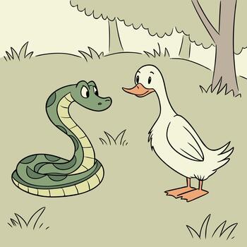 A duck and a snake in the forest vector