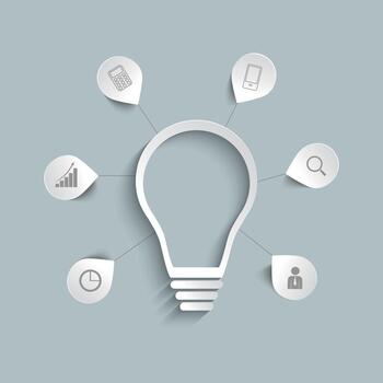 A light bulb for a business idea, brainstorming session. A paper light bulb on a gray background. vector