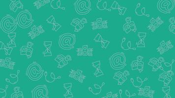 Seamless looping pattern of teal background with email maps speakers and timers for motion graphics, presentations, technology projects. video