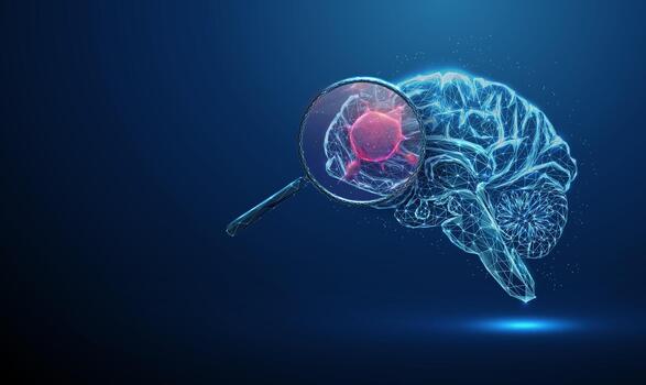 Brain analysis with magnifying glass vector