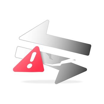 illustration of broken transfer with exclamation mark. failed sending or receiving, unsuccessful data transfer. for mobile apps, user interface alerts, system notifications, error messages vector