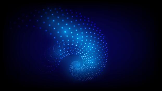 Abstract blue spiral of glowing dots forming a dynamic futuristic pattern on a dark background vector