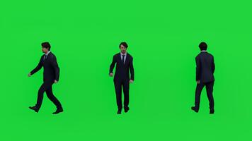 4k 3d framställa av en företag man gående på en grön skärm bakgrund, idealisk för krom nyckel vfx, företags- presentationer, rörelse grafik, och digital media projekt video