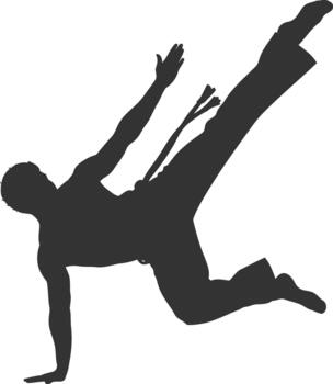 Dynamic silhouette of a capoeira practitioner in action pose vector