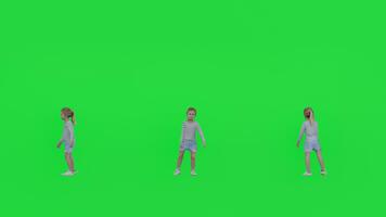 4k 3d rendere di un' giovane ragazza mostrato a partire dal multiplo angoli su un' verde schermo sfondo, isolato per croma chiave composizione. Perfetto per animazione, educativo video, personaggio disegno, movimento grafica video