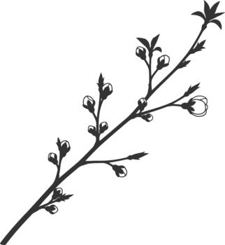 Black silhouette of a spring blossom branch with buds vector