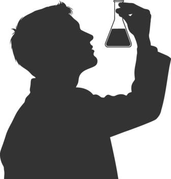 Scientist observing experiment with laboratory flask vector