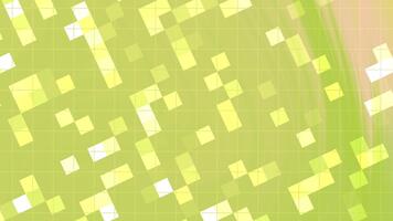 resumos rodopio piscar quadrado, abstrato animado fundo do comovente quadrado formas em uma verde e amarelo pano de fundo projeto, realeza livre estoque. video