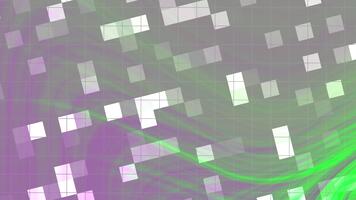 resúmenes giro parpadeo cuadrado, resumen digital animación de arremolinándose verde y púrpura colores con blanco cuadrado patrón, valores realeza. video