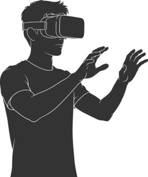 hombre en virtual realidad auriculares interactuando vector